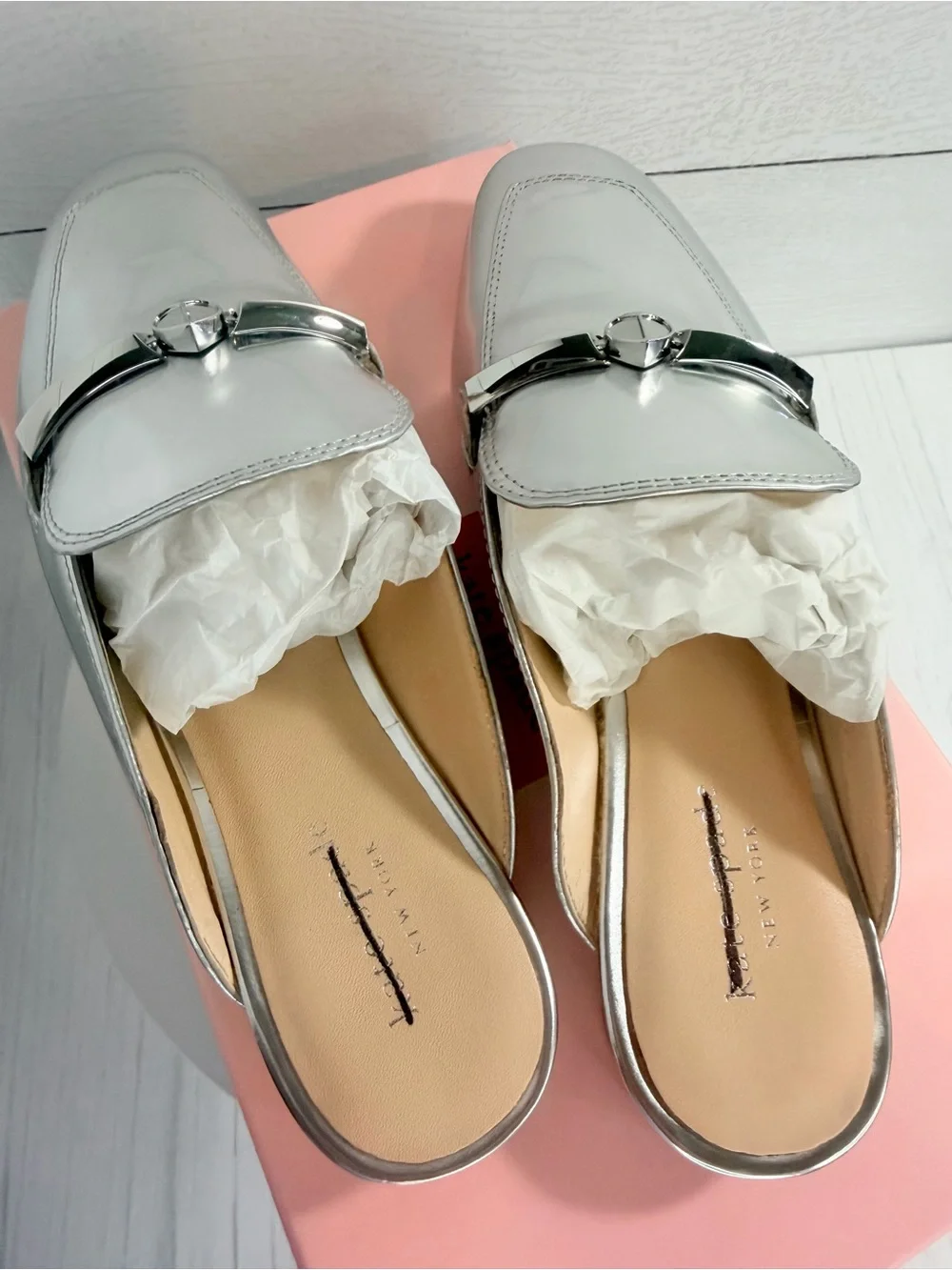 kate spade Silver Metallic Leather Mule Clogs